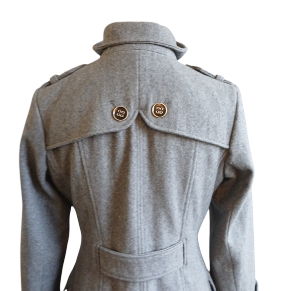 Green with Envy Gray Double Breasted Pea Coat Women's Belted Wool Jacket Small - Picture 7 of 11